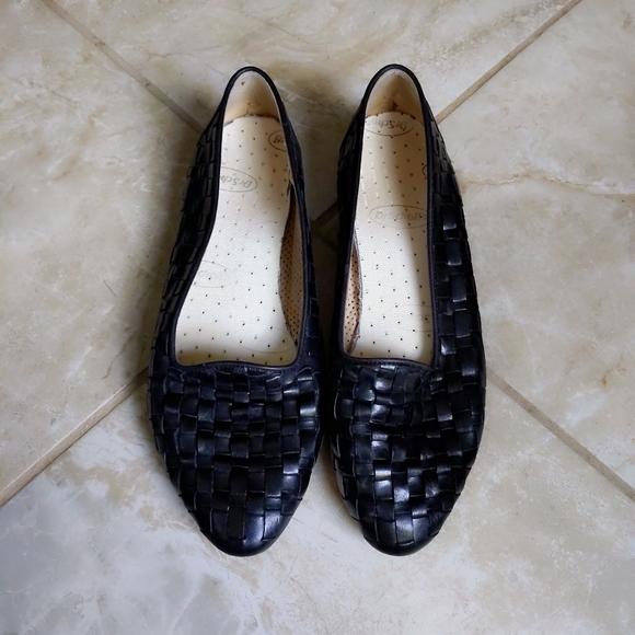 Vintage 1990s Enzo Angiolini Black Leather Woven Soft Loafers 8M - Picture 2 of 8